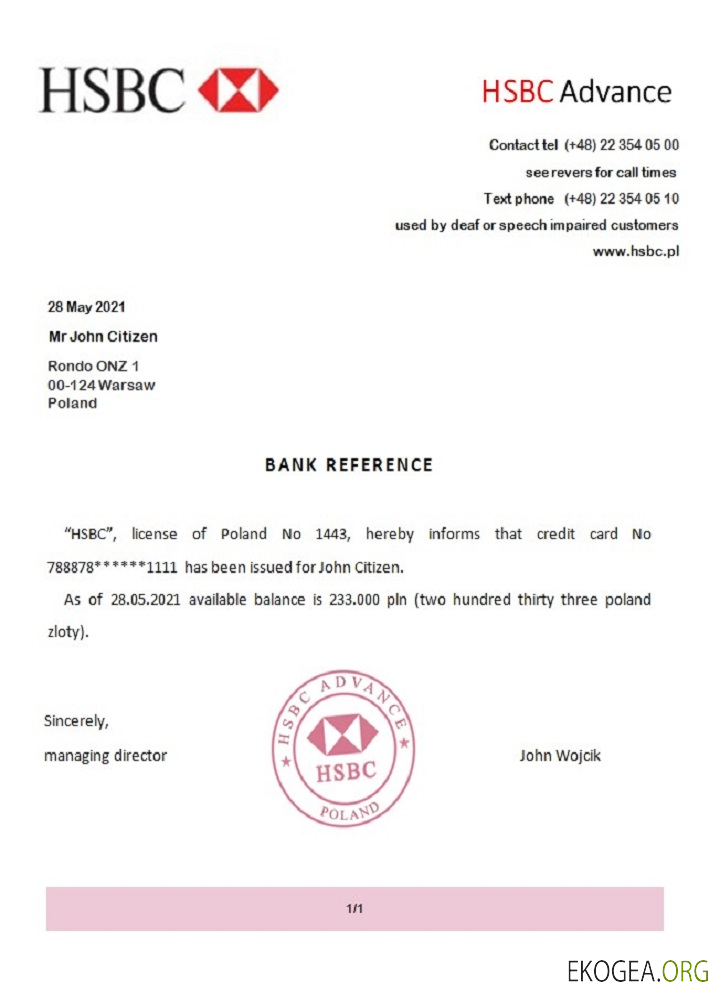 Pologne , HSBC Advance , reference